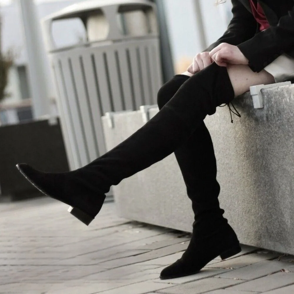 Stuart‎ Weitzman Suede Genna 25 Over the Knee City Boot Size 6.5 Black Pull On